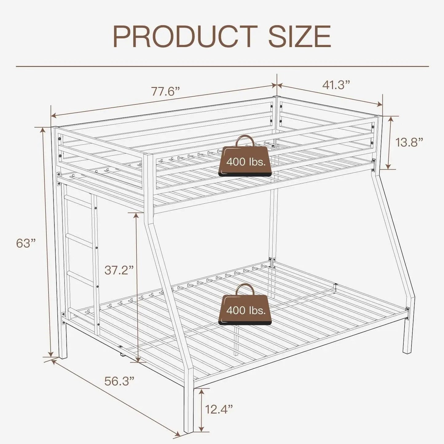 Metal Loft Bunk Bed Twin Over Full Size With Guardrail And Ladder Cream White from PriceLows™