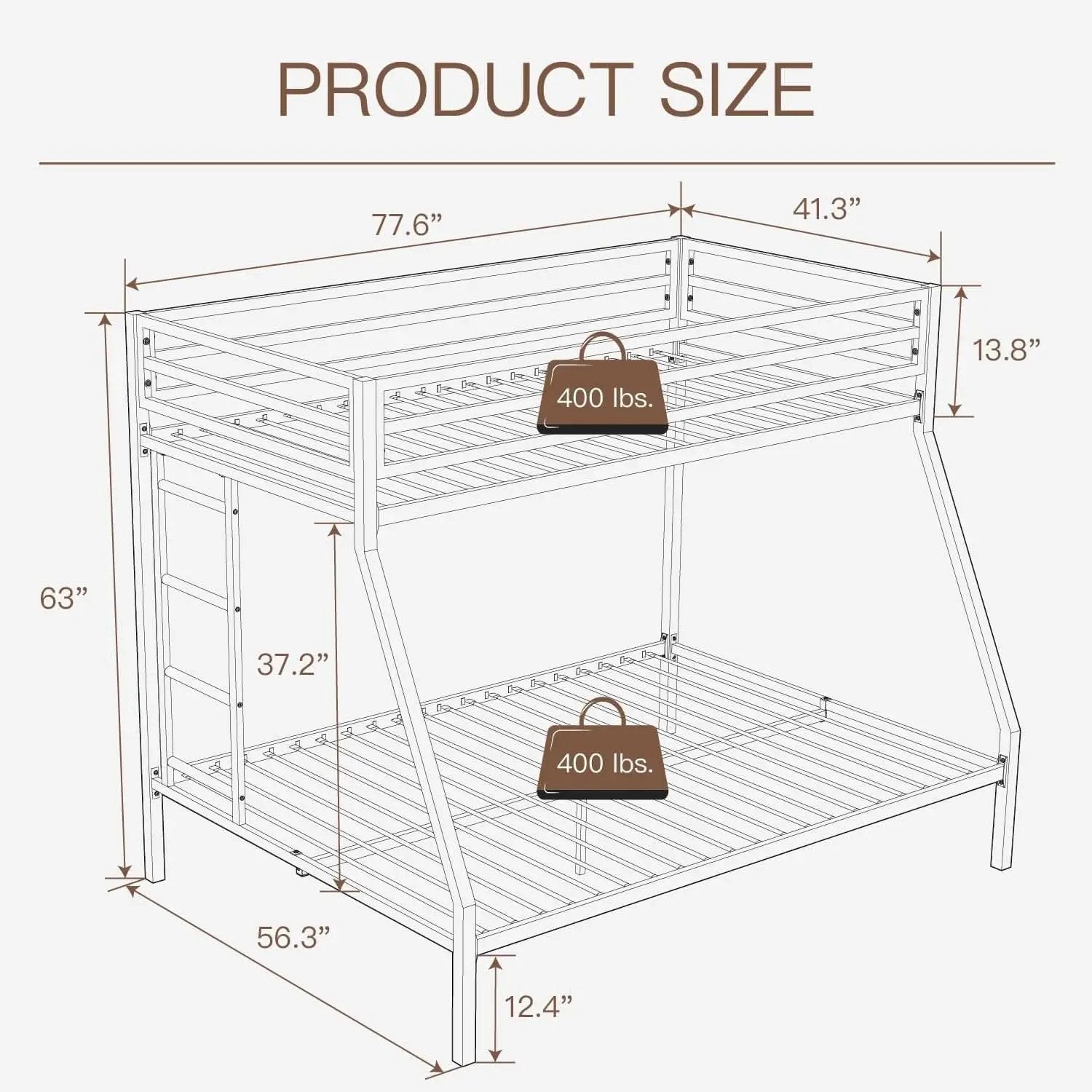 Metal Loft Bunk Bed Twin Over Full Size With Guardrail And Ladder Cream White from PriceLows™