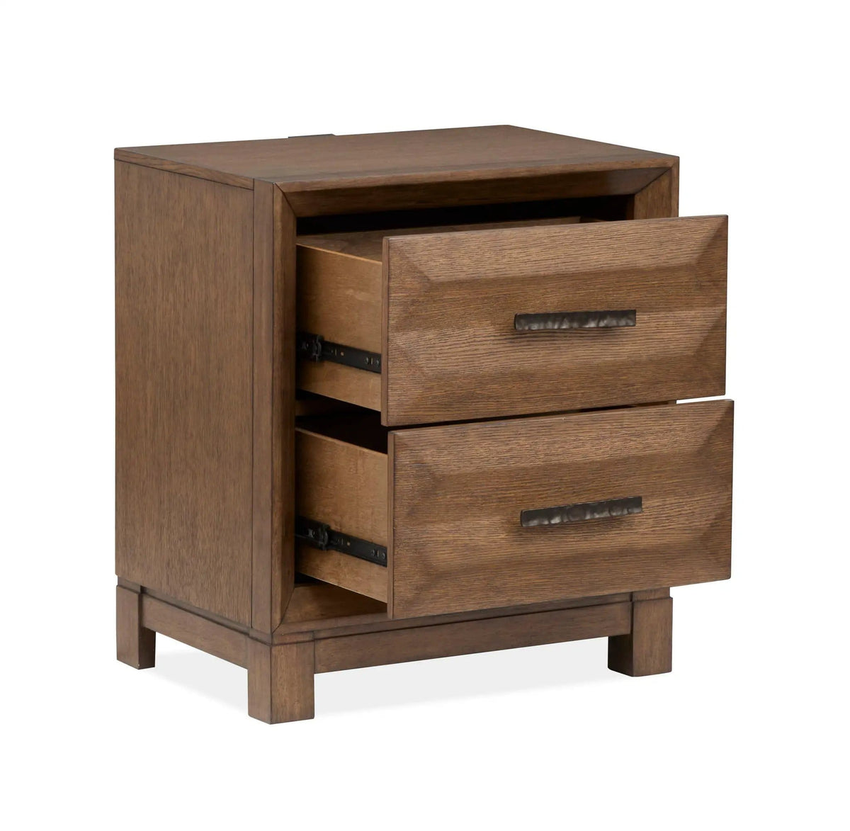 Callisto Drawer Nightstand Nightstands w/ Charging Station | 17 x 24 x 27.19 in | Oak Veneer | Bourbon Brown