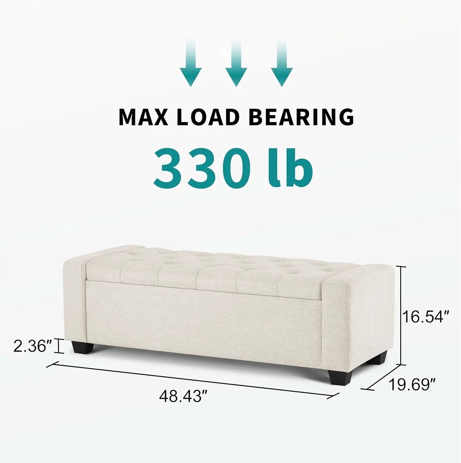 48 Inch Storage Unit Ottoman Bench Upholstered Beige from PriceLows™