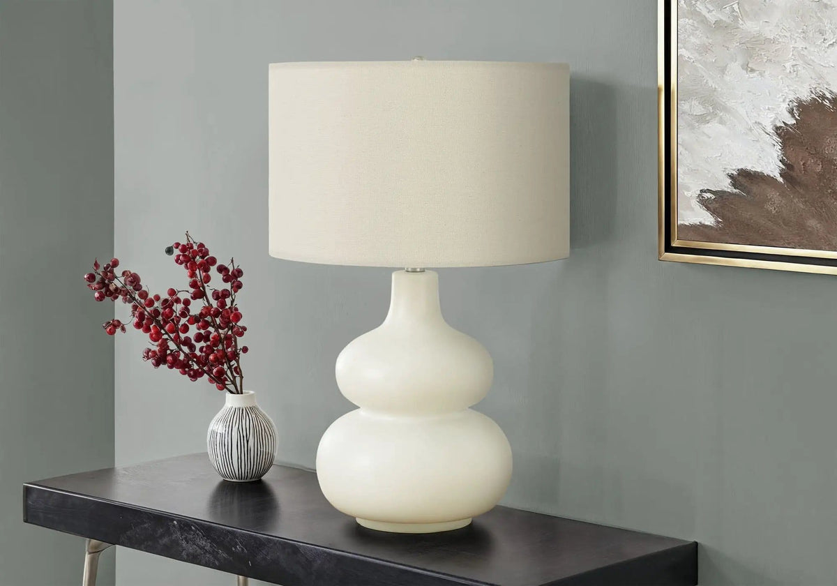 Lighting, Table Lamp, Contemporary - | 16 x 16 x 25 in | Linen & Metal | Cream