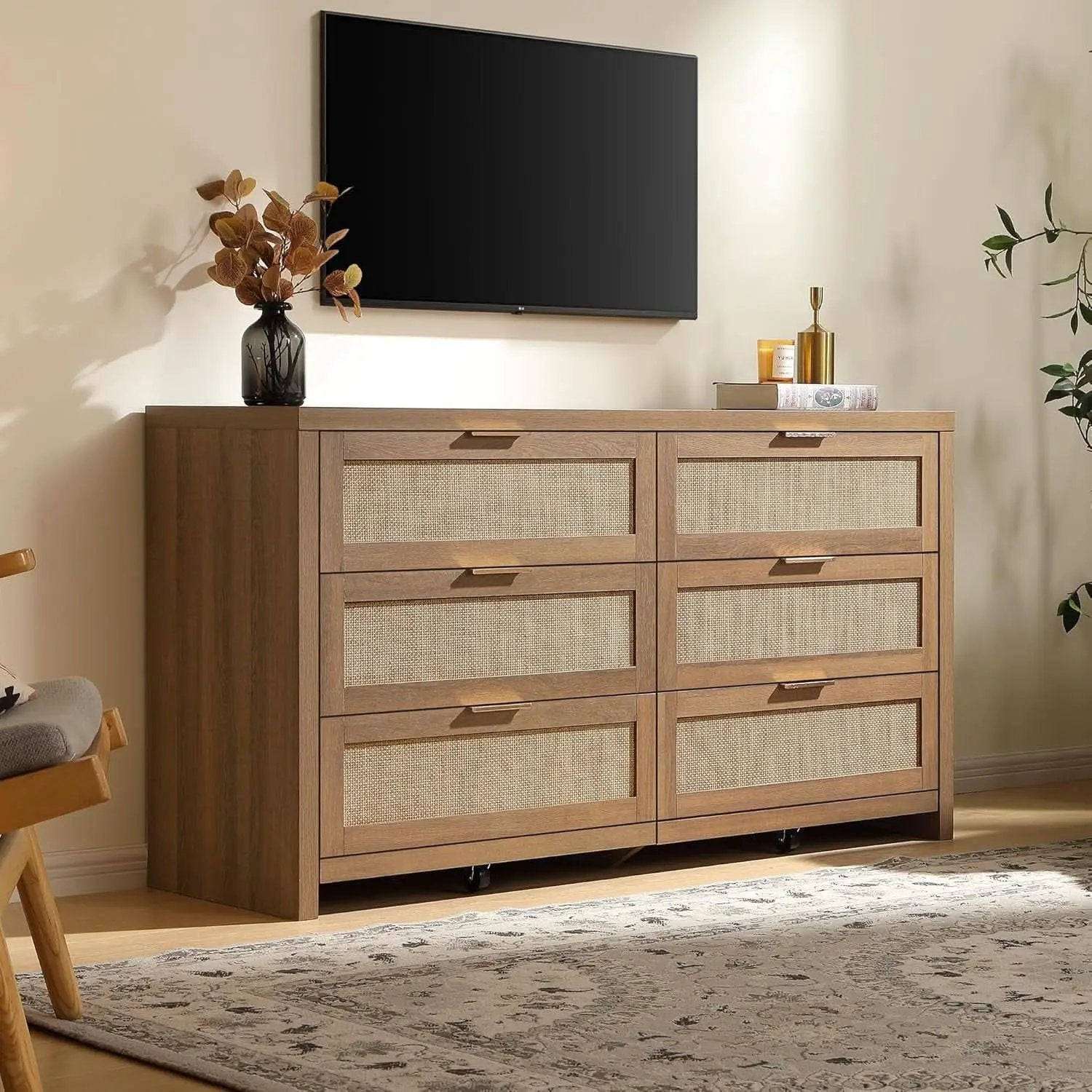 Rattan Dresser FiftySixPointNineInches Wide Six Drawer from PriceLows™