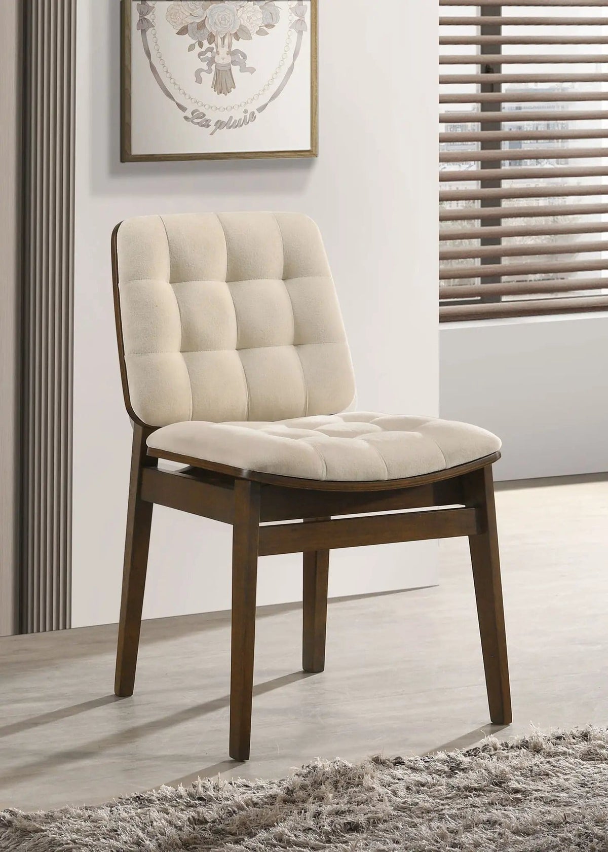 Redbridge Velvet Upholstered Side Chair Cream and Walnut (Set of 2) | 19.25 x 22.25 x 31.75 in | Walnut & Velvet | Living Room