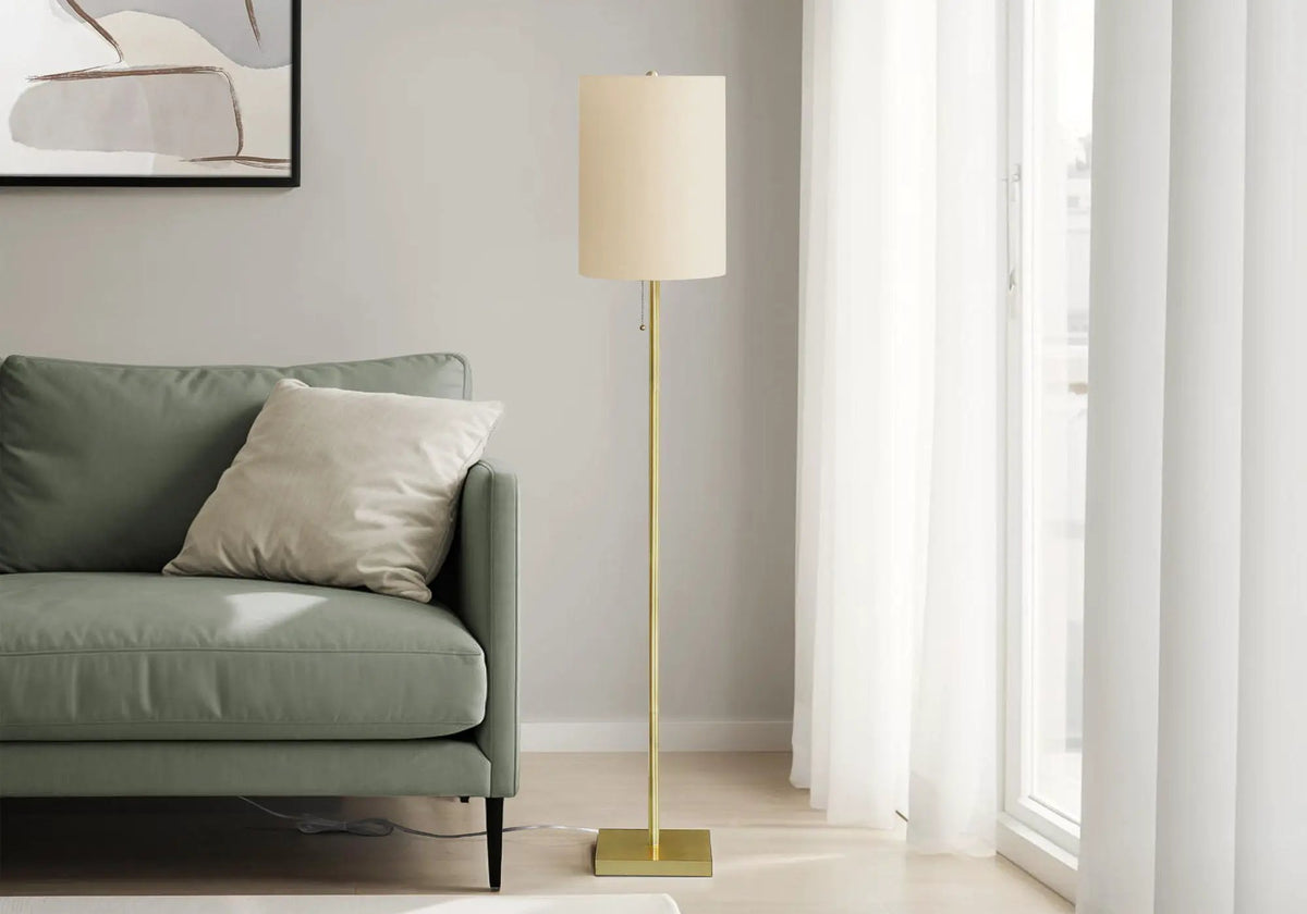 Brass Metal Floor Lamp | 62 Inch Height | Pull Chain Switch | Contemporary Style
