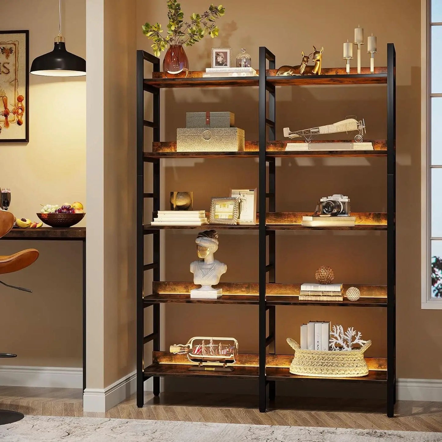 Rustic Brown 5 Tier Etagere Bookcase 71 In High 47 In Wide from PriceLows™