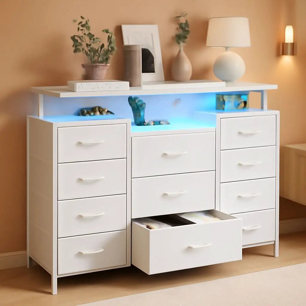 11 Drawer Dresser With Fabric Drawers And Charging Station For Bedroom Storage And Organization from PriceLows™