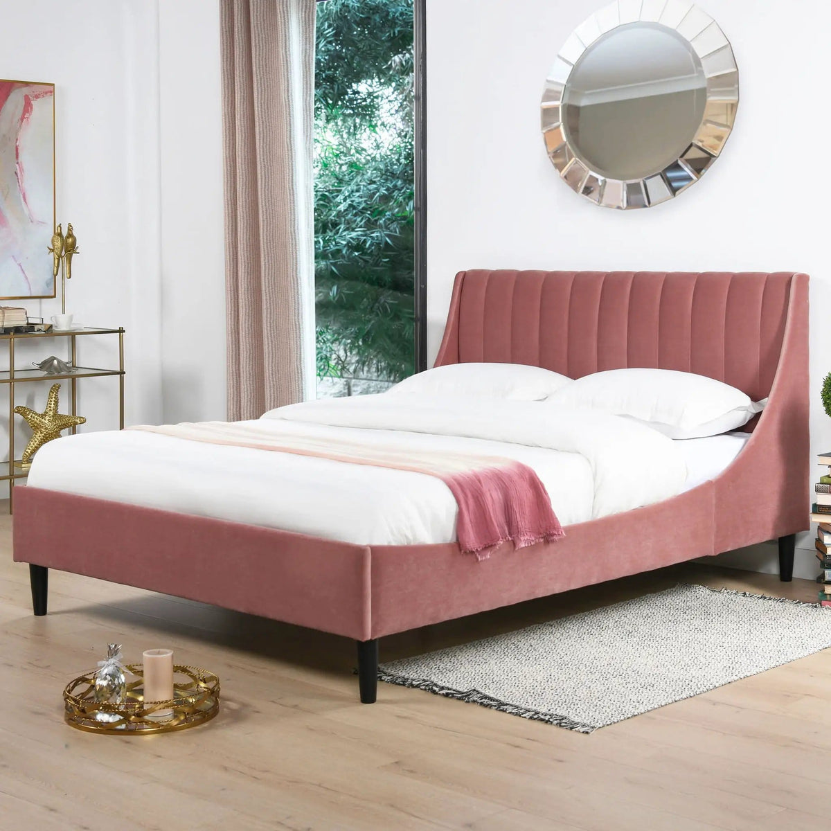 Aspen Vertical Tufted Modern Headboard Platform Bed Set | 8 Pieces | Fabric & Plywood | Bedroom