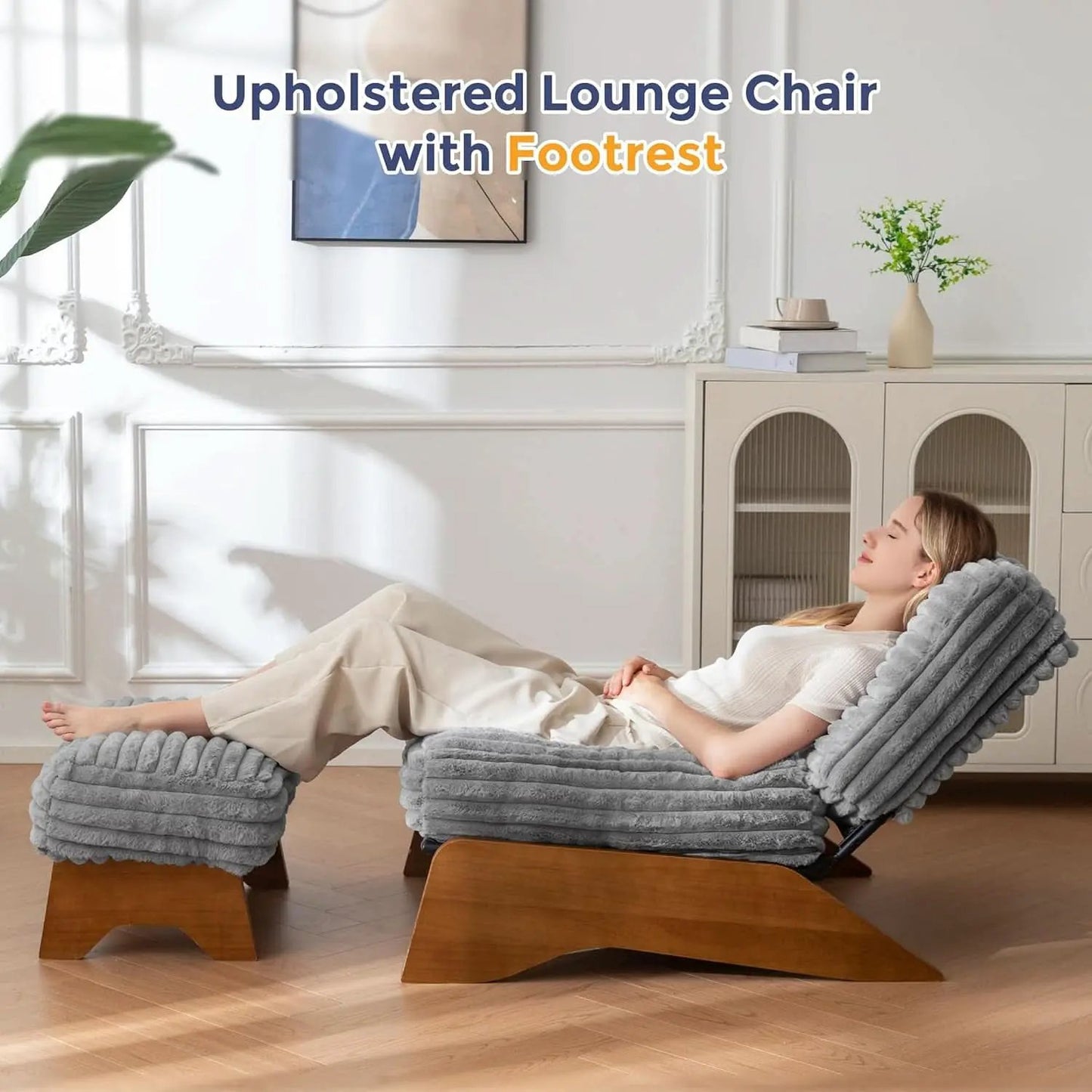 Grey Adjustable Accent Chair Featuring Plush Ottoman from PriceLows™