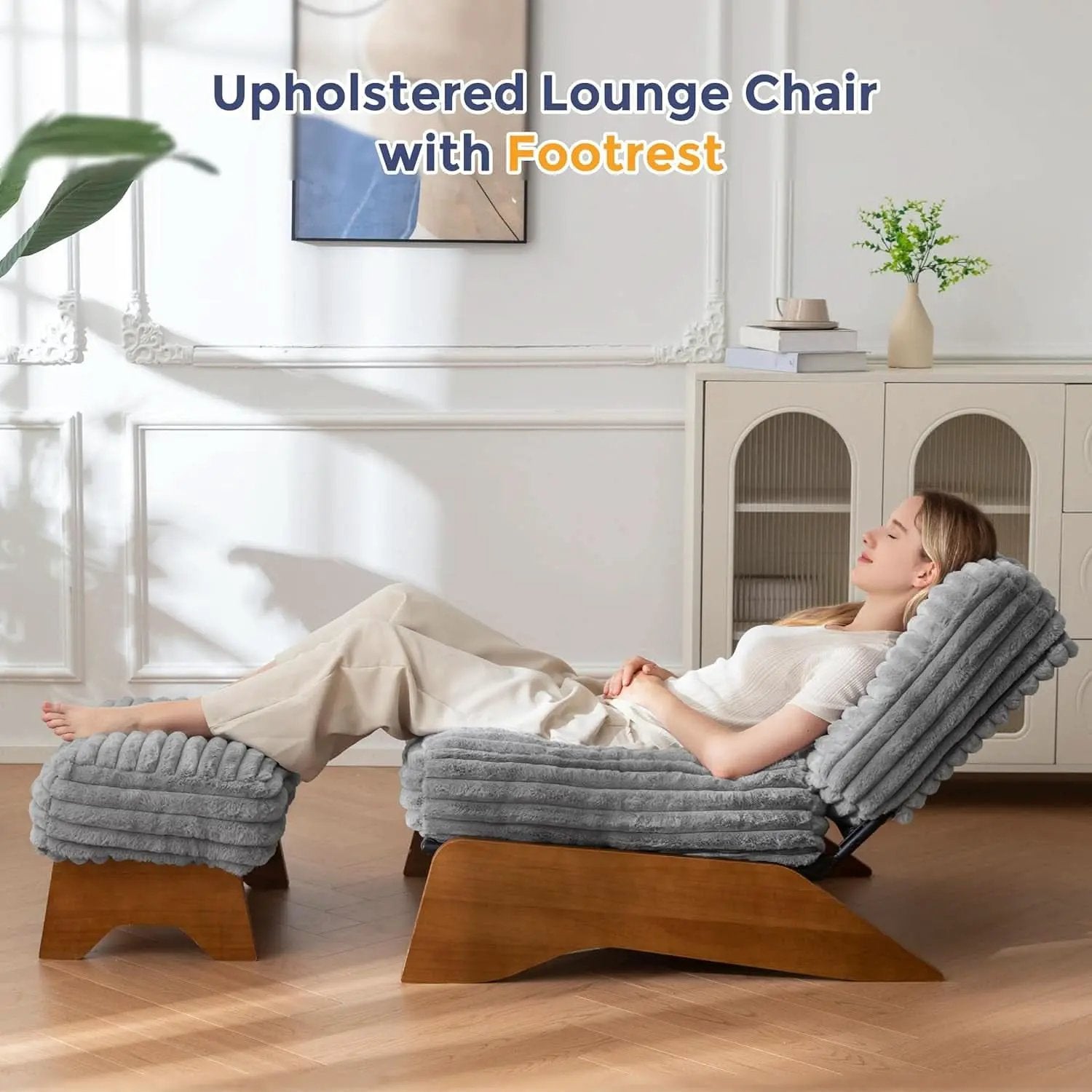 Grey Adjustable Accent Chair Featuring Plush Ottoman from PriceLows™