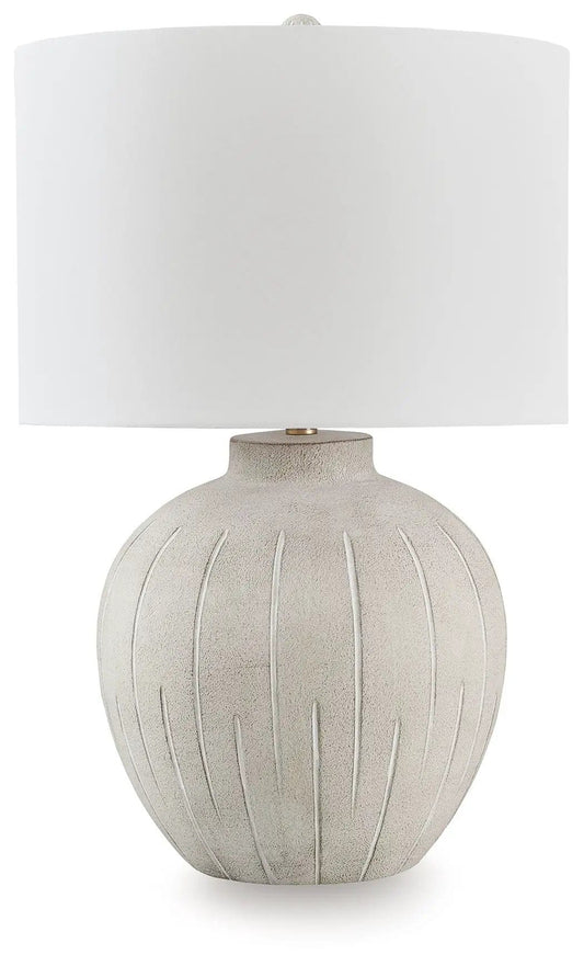 Calbert Poly Table Lamp | 18 x 18 x 27.75 in | Fabric | Warm Gray