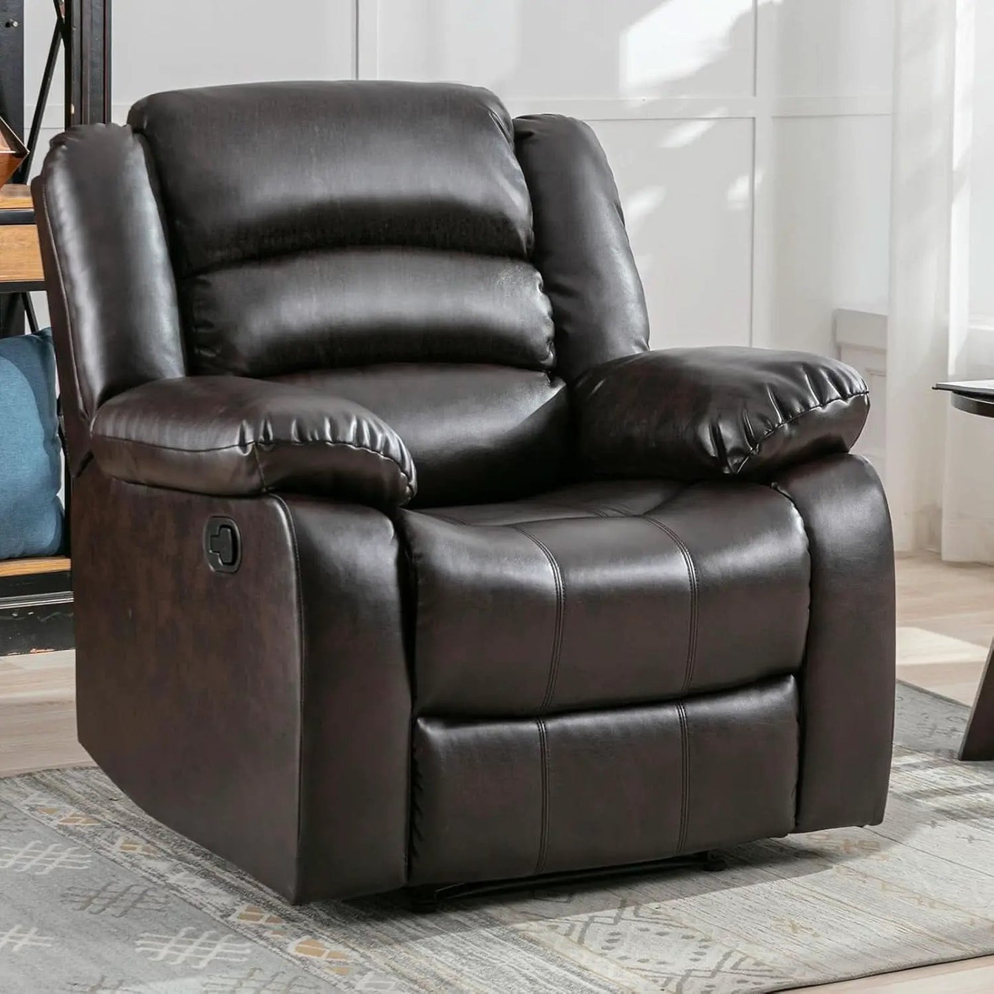Manual Recliner Chair In Dark Brown Breathable Faux Leather from PriceLows™