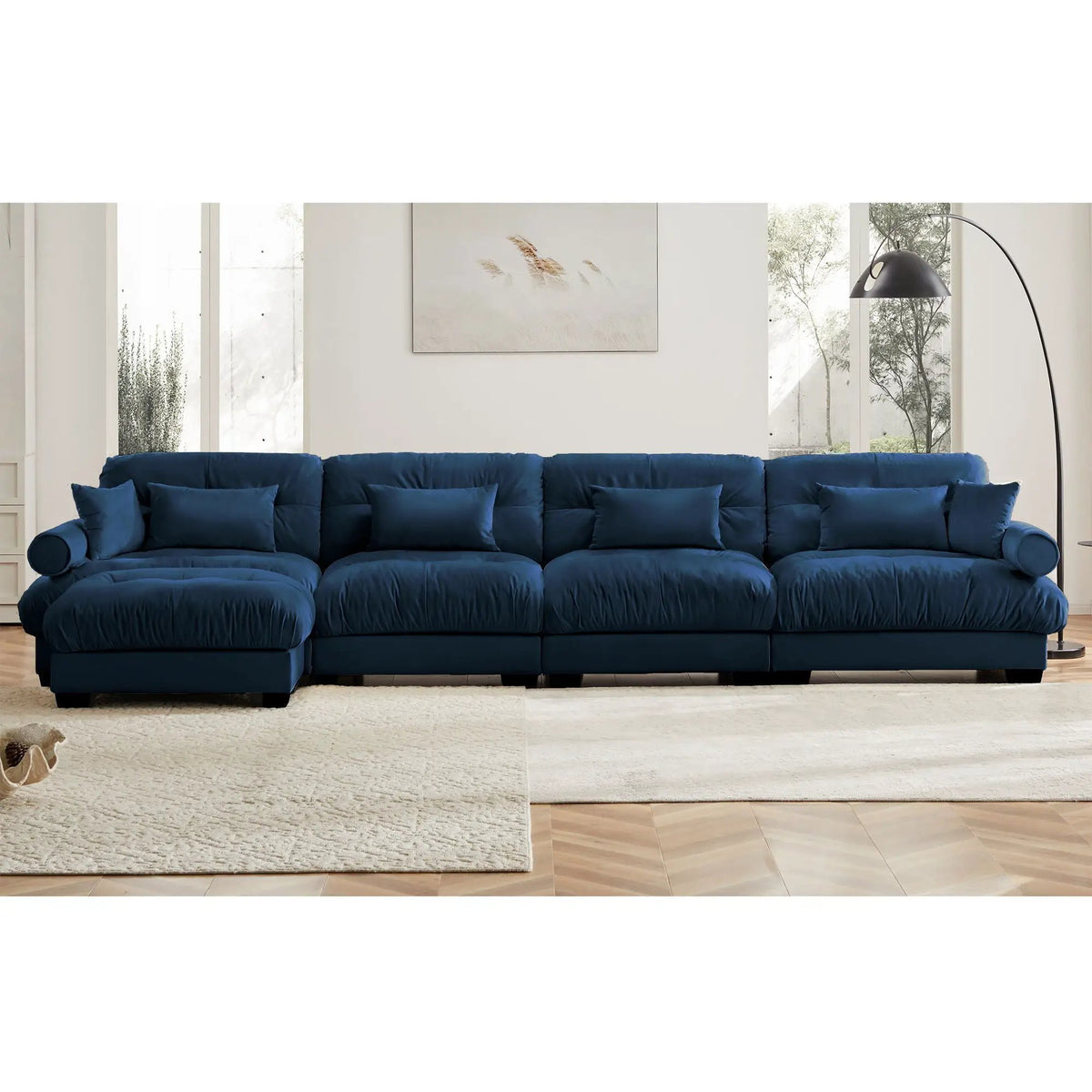 Modular Sectional Sofa | Deep Comfort Cushions | Vintage Fabric Ottoman