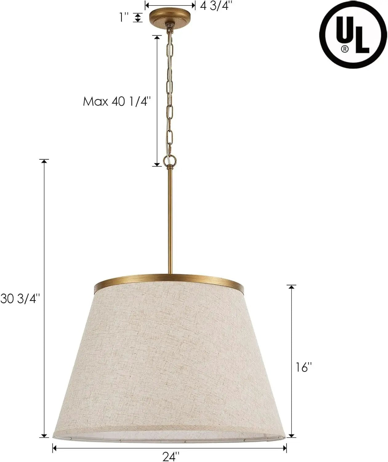 24 Inch Boho Fabric Drum Pendant Chandelier Antique Brass from PriceLows™