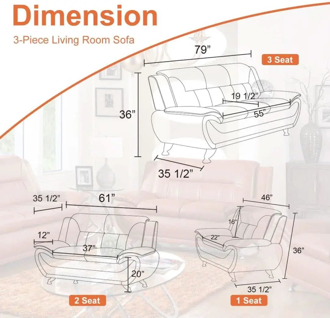 Faux Leather Sofa Set 3 Piece Living Room Furniture from PriceLows™