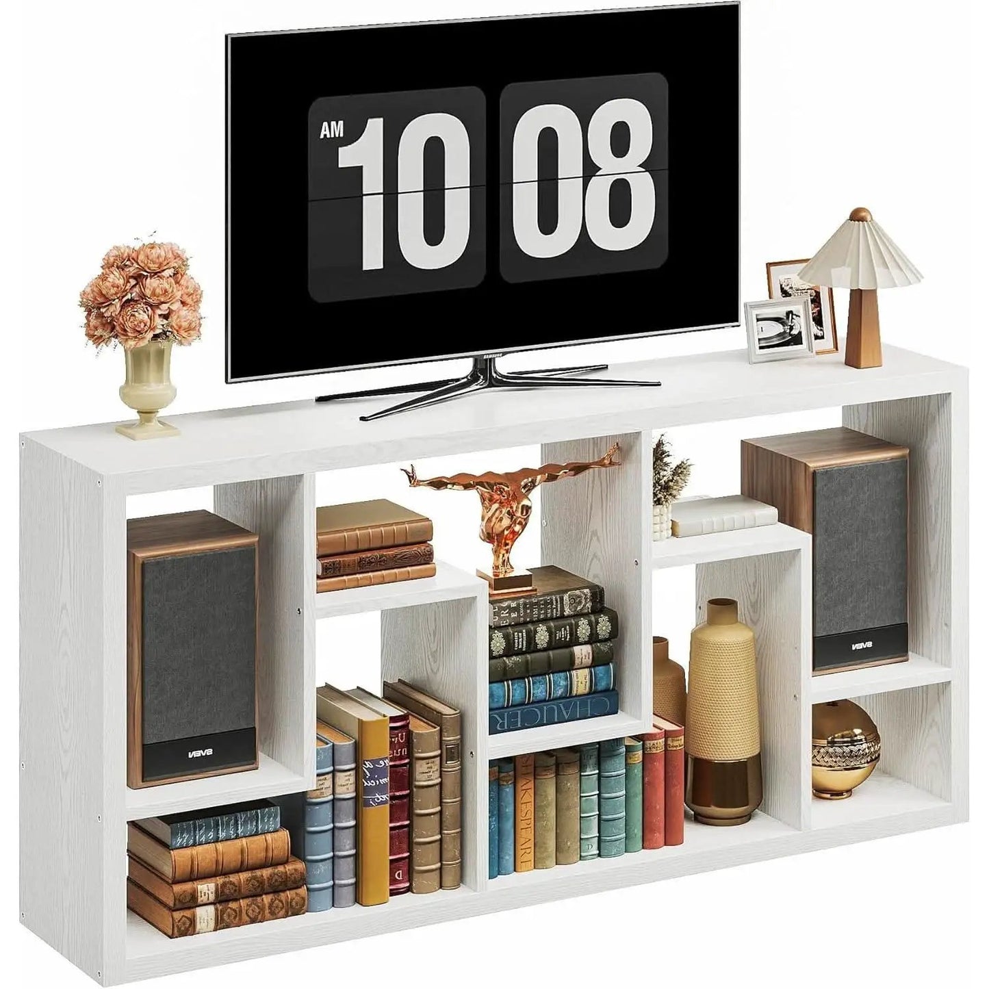 Geometric 6 Shelf Industrial Bookcase White Tall Storage from PriceLows™