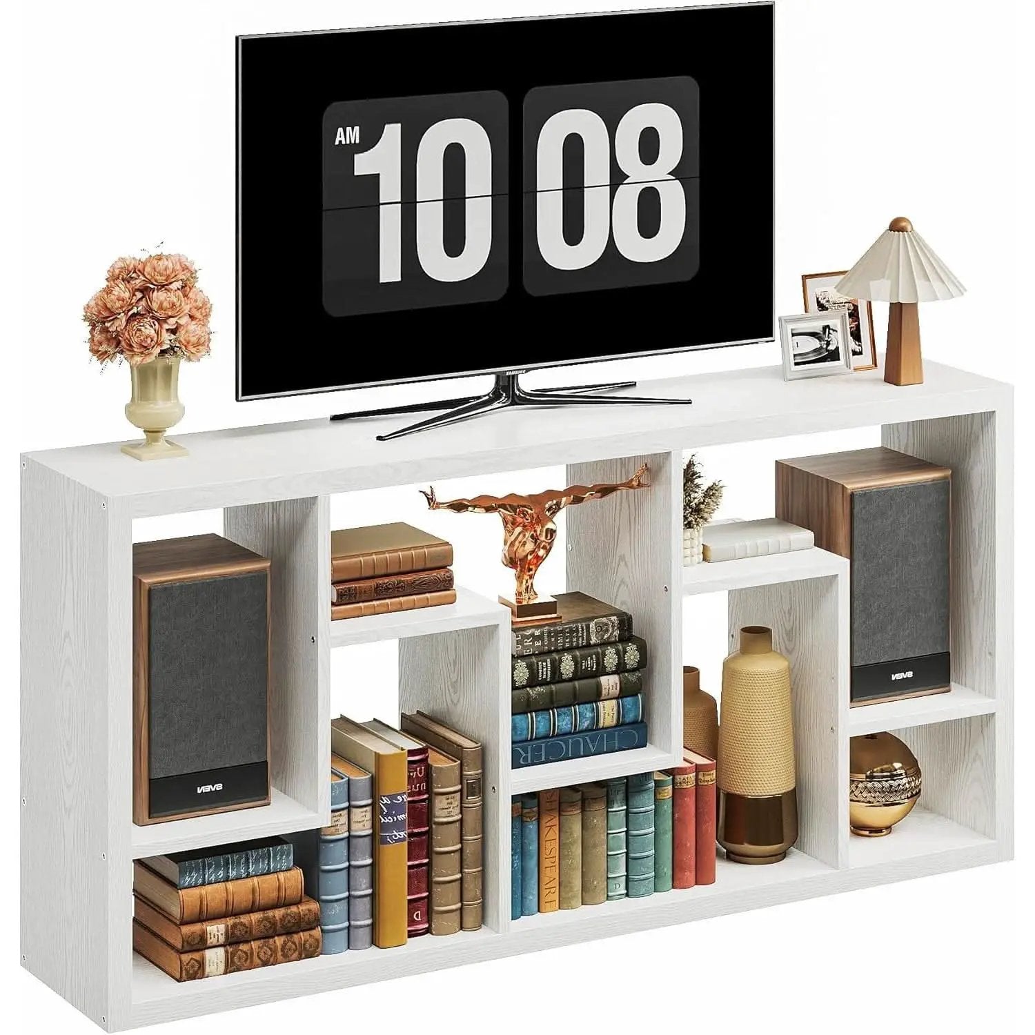 Geometric 6 Shelf Industrial Bookcase White Tall Storage from PriceLows™
