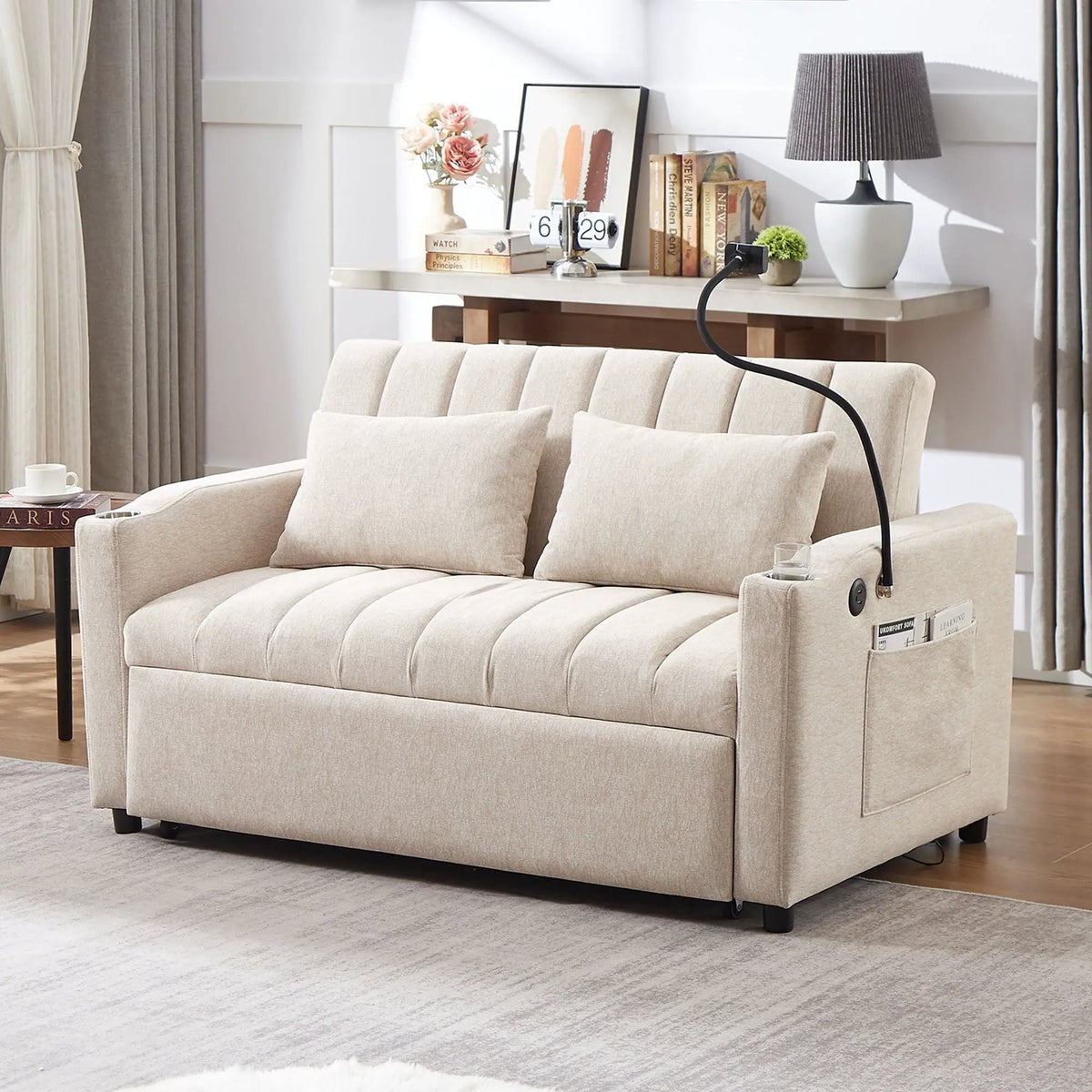Convertible Sofa Bed | Adjustable Backrest | USB Charging Ports
