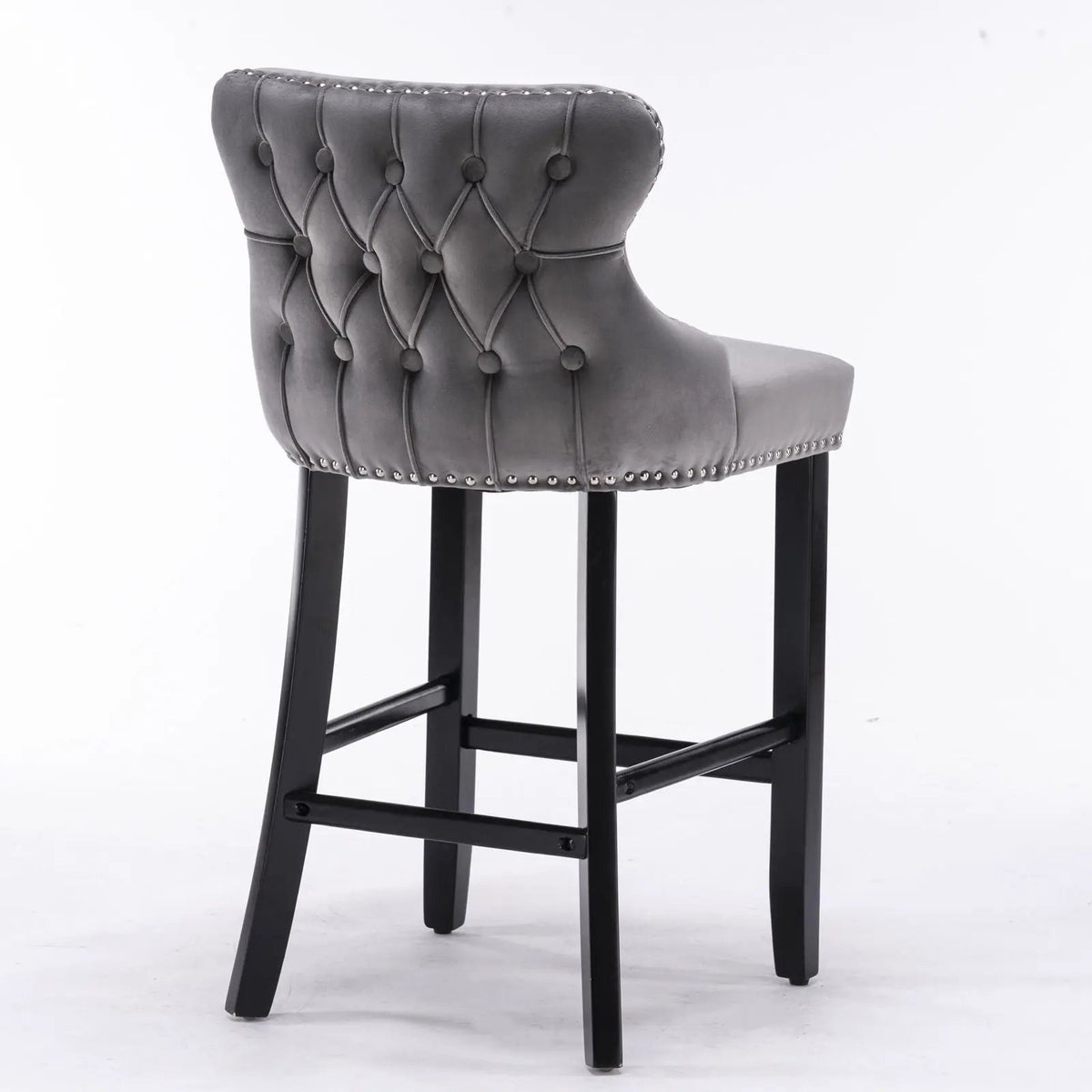 Wing-Back Barstools | Button Tufted Decoration | Wooden Legs With Nailhead Trim | Contemporary Upholstery