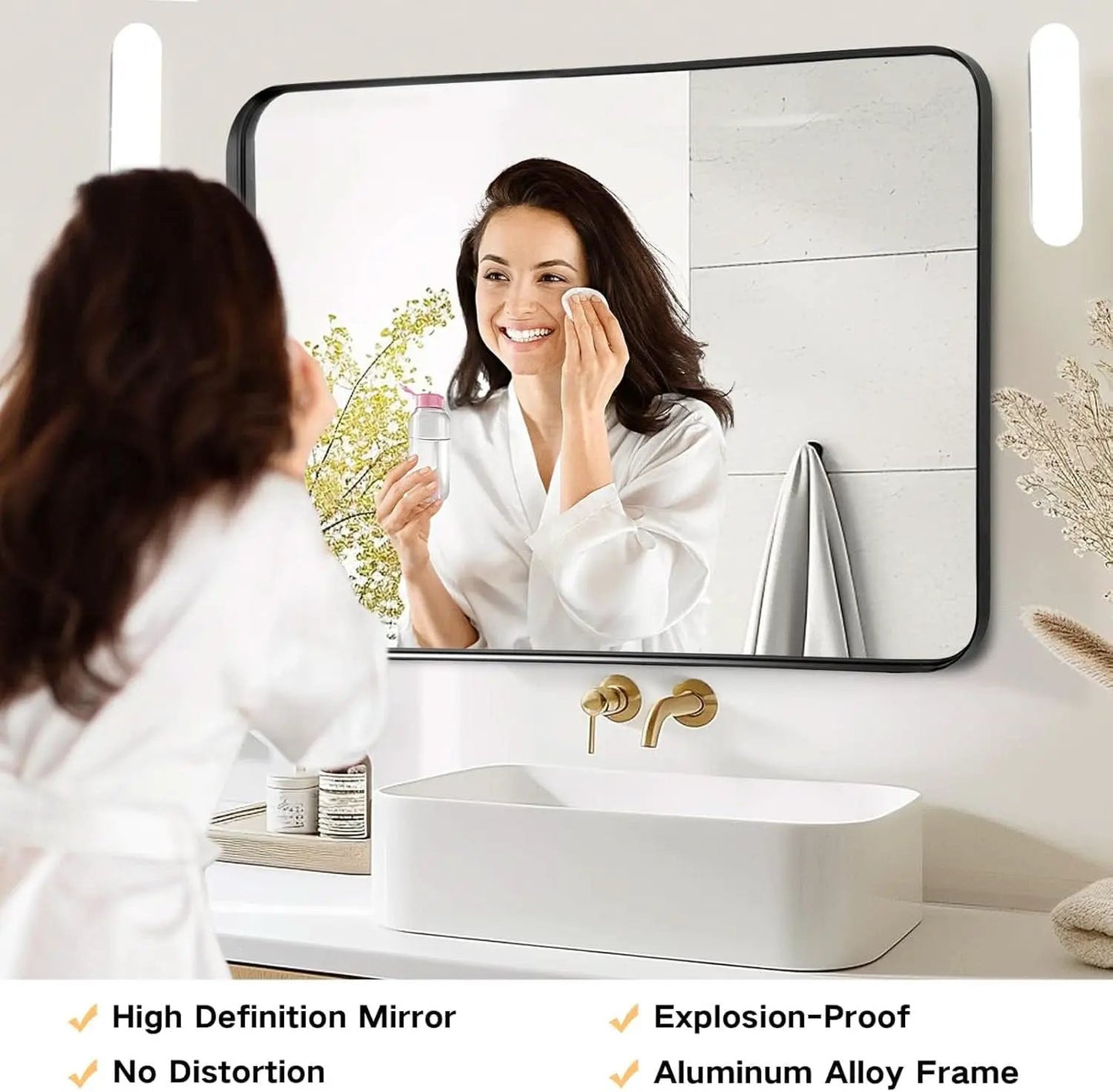 Black 40x30 Inch Metal Framed Rectangular Bathroom Mirror from PriceLows™