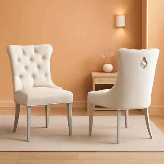 Velvet Dining Chairs Set Of 2 Beige Tufted Upholstered from PriceLows™