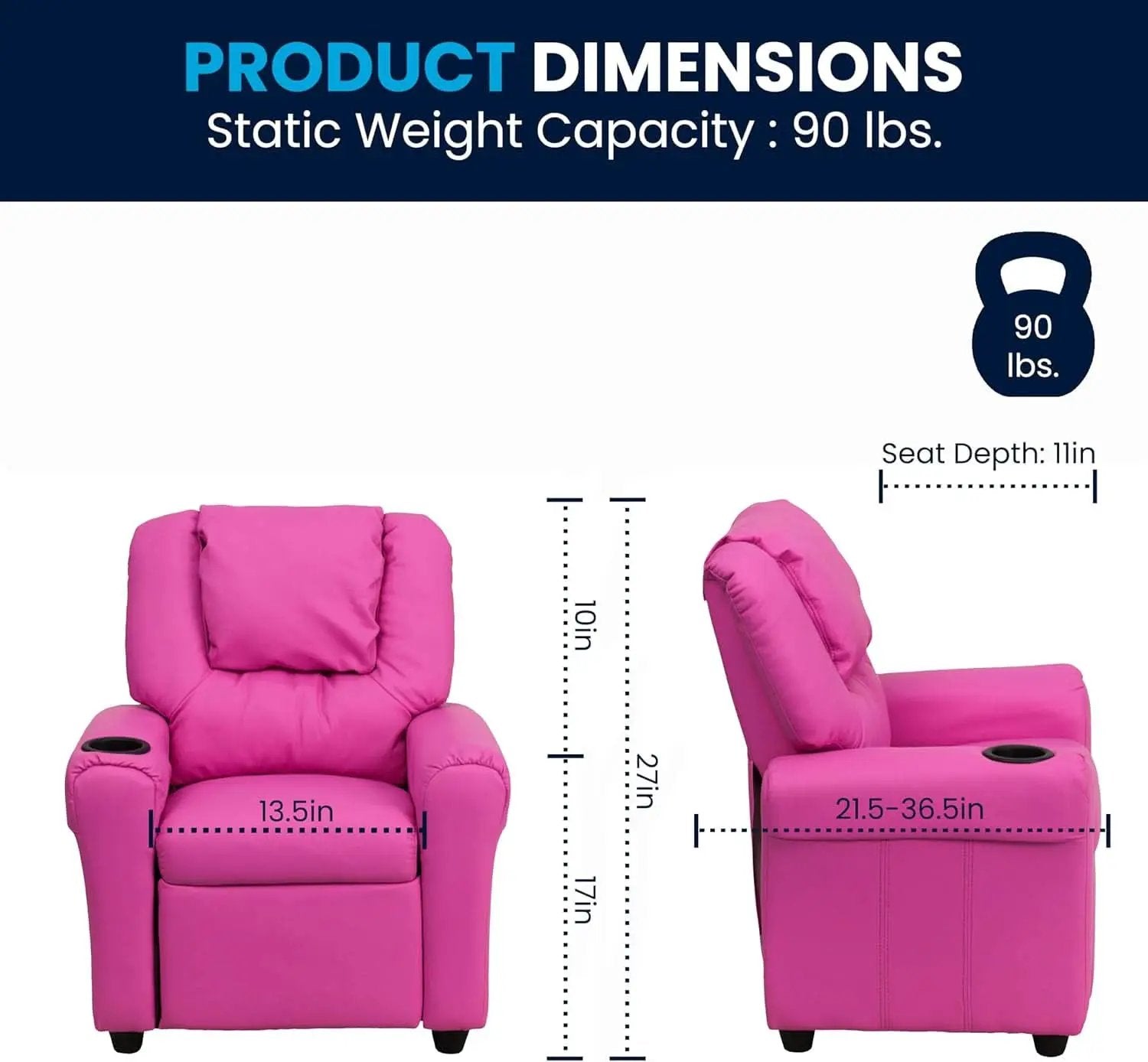 Hot Pink Kids Recliner With Cup Holder Compact Design from PriceLows™
