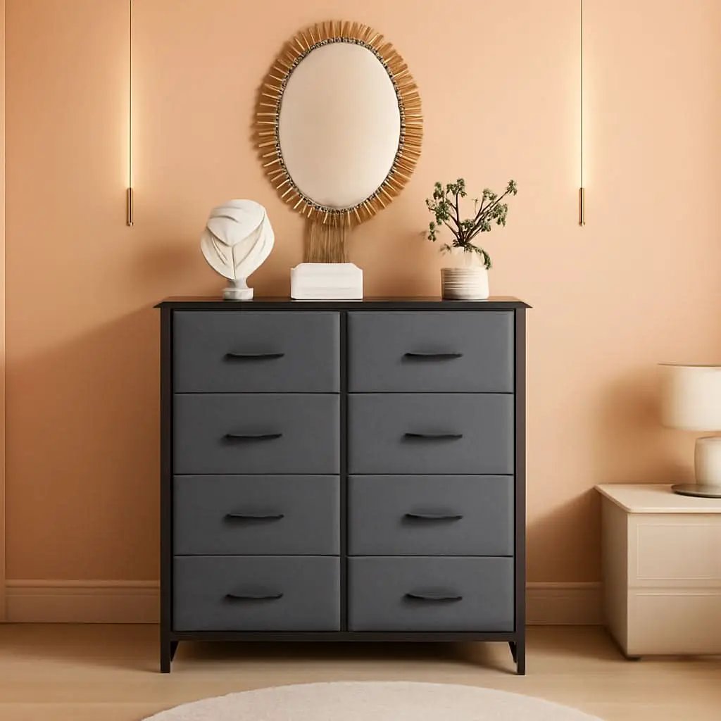 Six Drawer Dark Grey Fabric Dresser For Bedroom Storage from PriceLows™