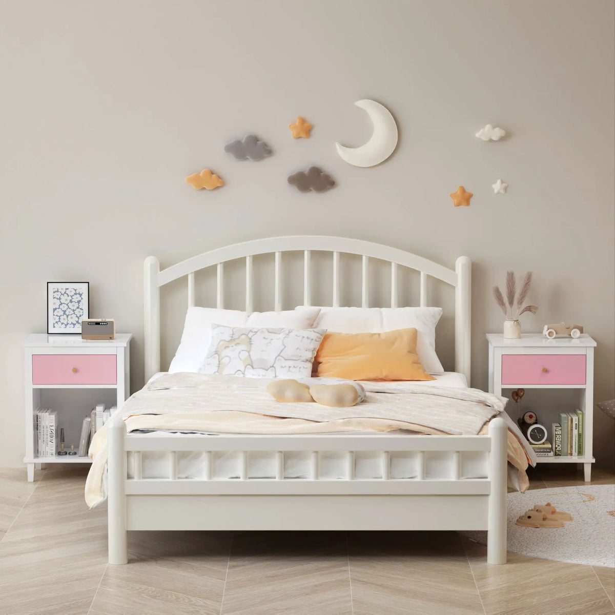 Nightstand With 1 Drawer And 1 Shelf | Aluminum Handles | Tip-Over Restraint | Child-Safe Design