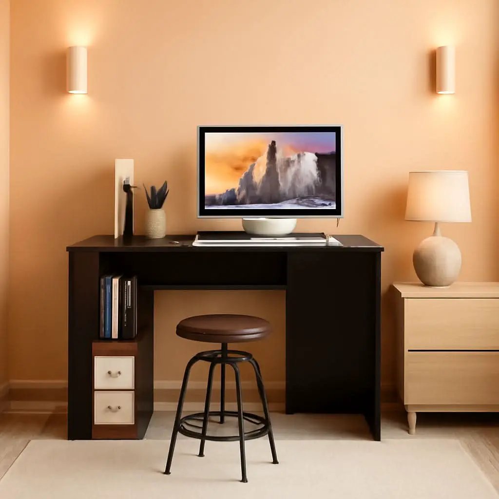 Espresso Finish Home Office Desk With Open Shelves from PriceLows™