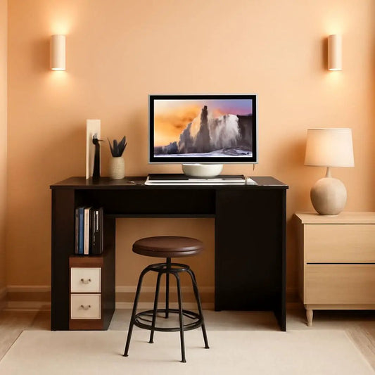 Espresso Finish Home Office Desk With Open Shelves from PriceLows™