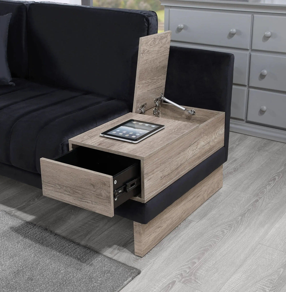 Memphis Reversible Sectional Sofa Ottoman With Storage Compartment, Drawer, USB | 74.5 x 122.5 x 36 in | Living Room Furniture | Living Room