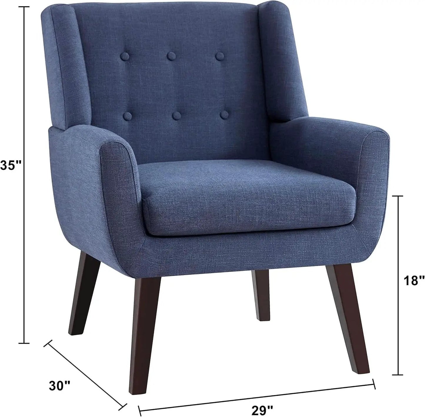 Dark Blue Linen Upholstered Tufted Midcentury Armchair from PriceLows™