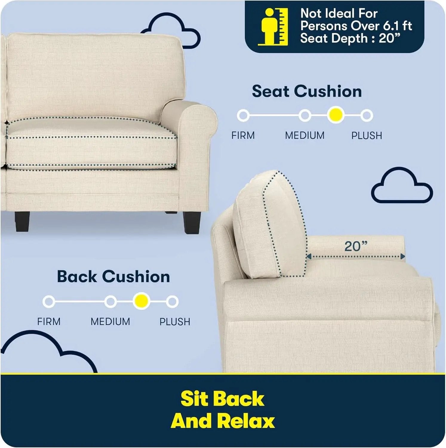 Copenhgen 73 Inch Rolled Arm Sofa Buttercream With Removable Covers from PriceLows™