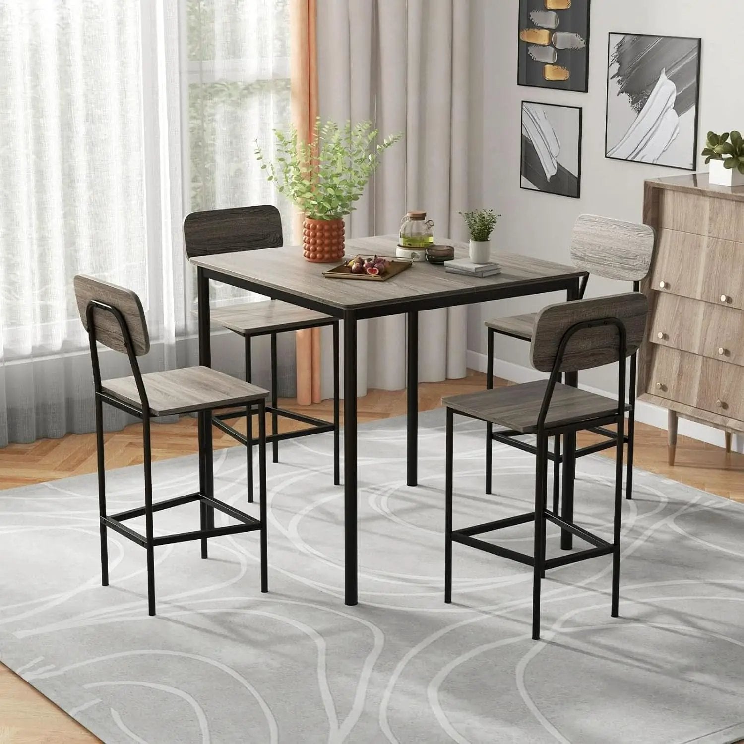 5 Piece Counter Height Dining Table Set Black Oak Stools from PriceLows™