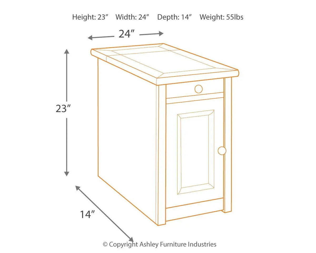 Tyler Creek Chairside End Table | Grayish Brown And Black | Pull Out Tray | Adjustable Shelf