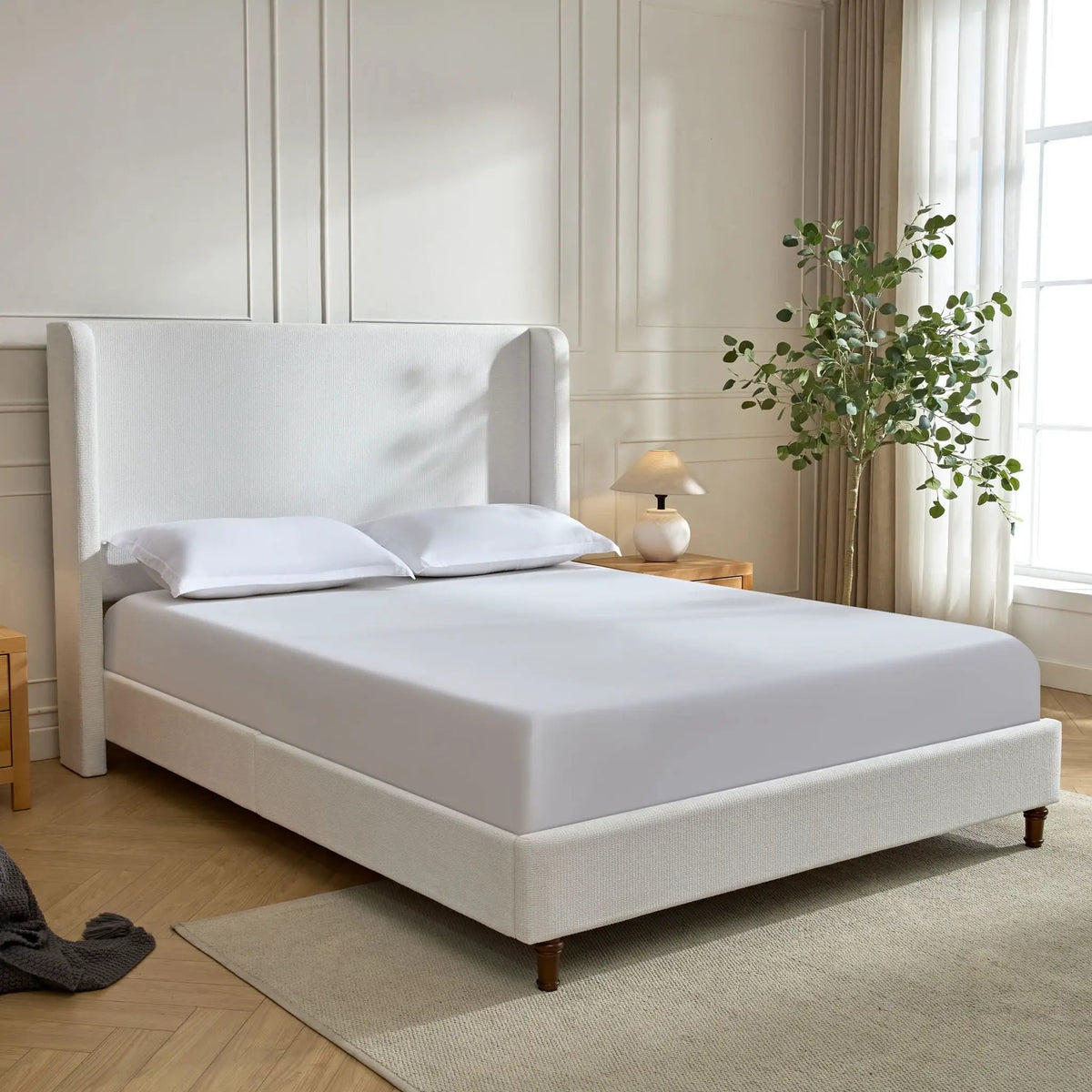 Harper Tall Headboard Upholstered Bed | Elegant Simplicity | No Box Spring Needed | 54 Inch Height