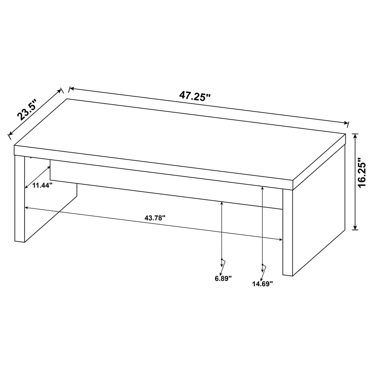 Lynette Rectangular Engineered Wood Coffee Table Mango | 47.25 x 23.5 x 16.25 in | Mango Wood | Living Room