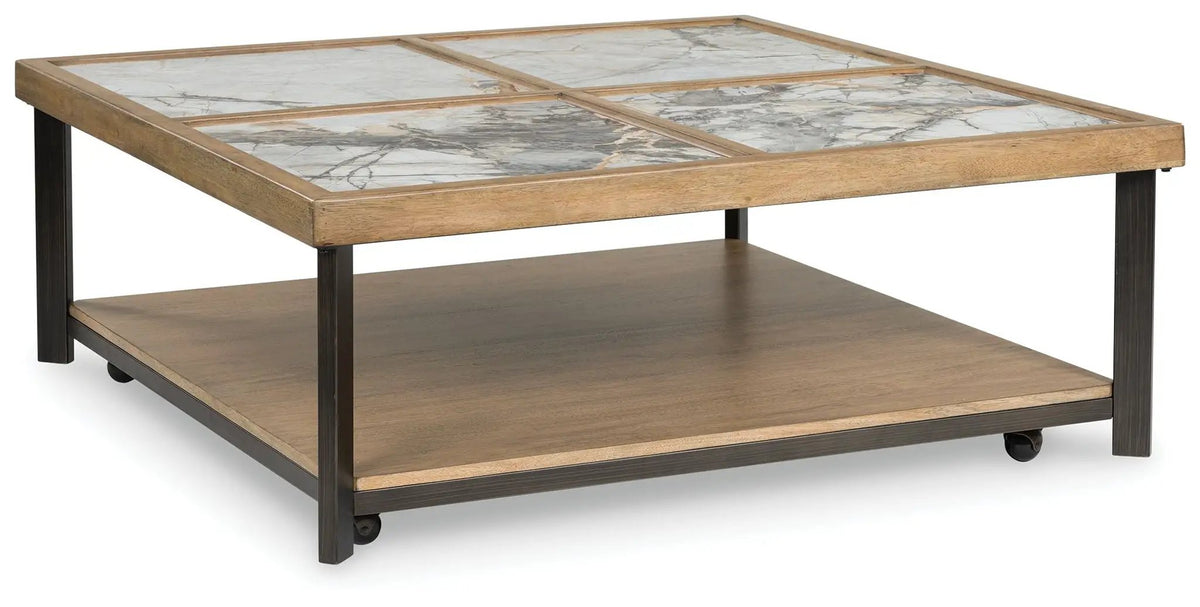 Montia Square Cocktail Table | 48 Inch Square | Sintered Stone Top | Mango Veneer