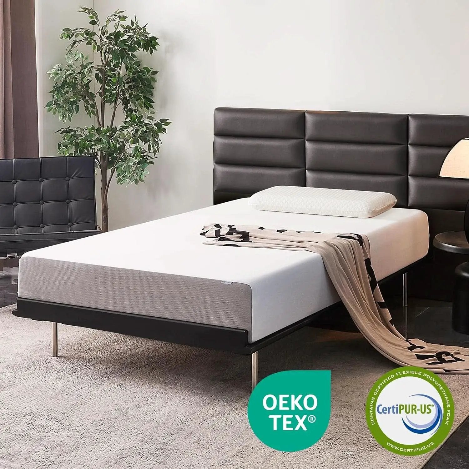 Memory Foam Mattress Full Size White Grey Hypoallergenic from PriceLows™