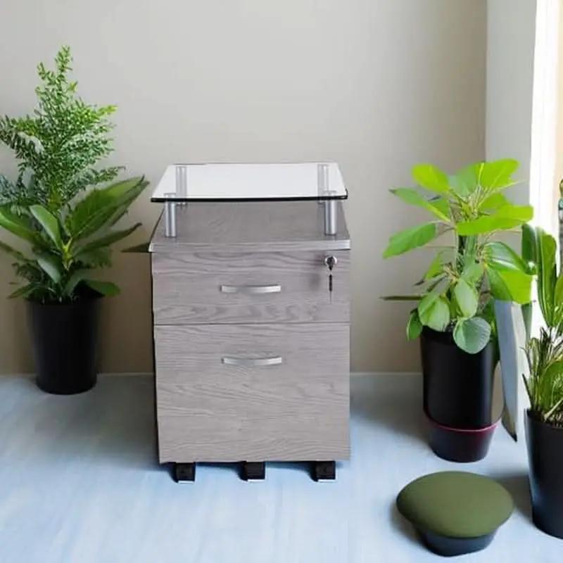 Two Drawer Rolling File Cabinet With Lock And Glass Top Under Desk Printer Stand Grey Office Furniture from PriceLows™