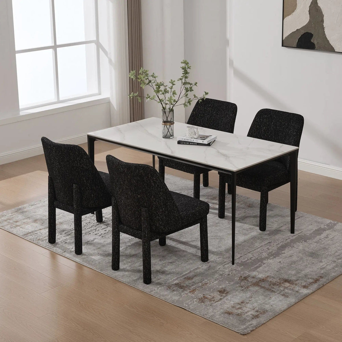 Wide Minimalist Dining Chair Chair Set | Chair Set | Rubberwood & Fabric | Dining Room