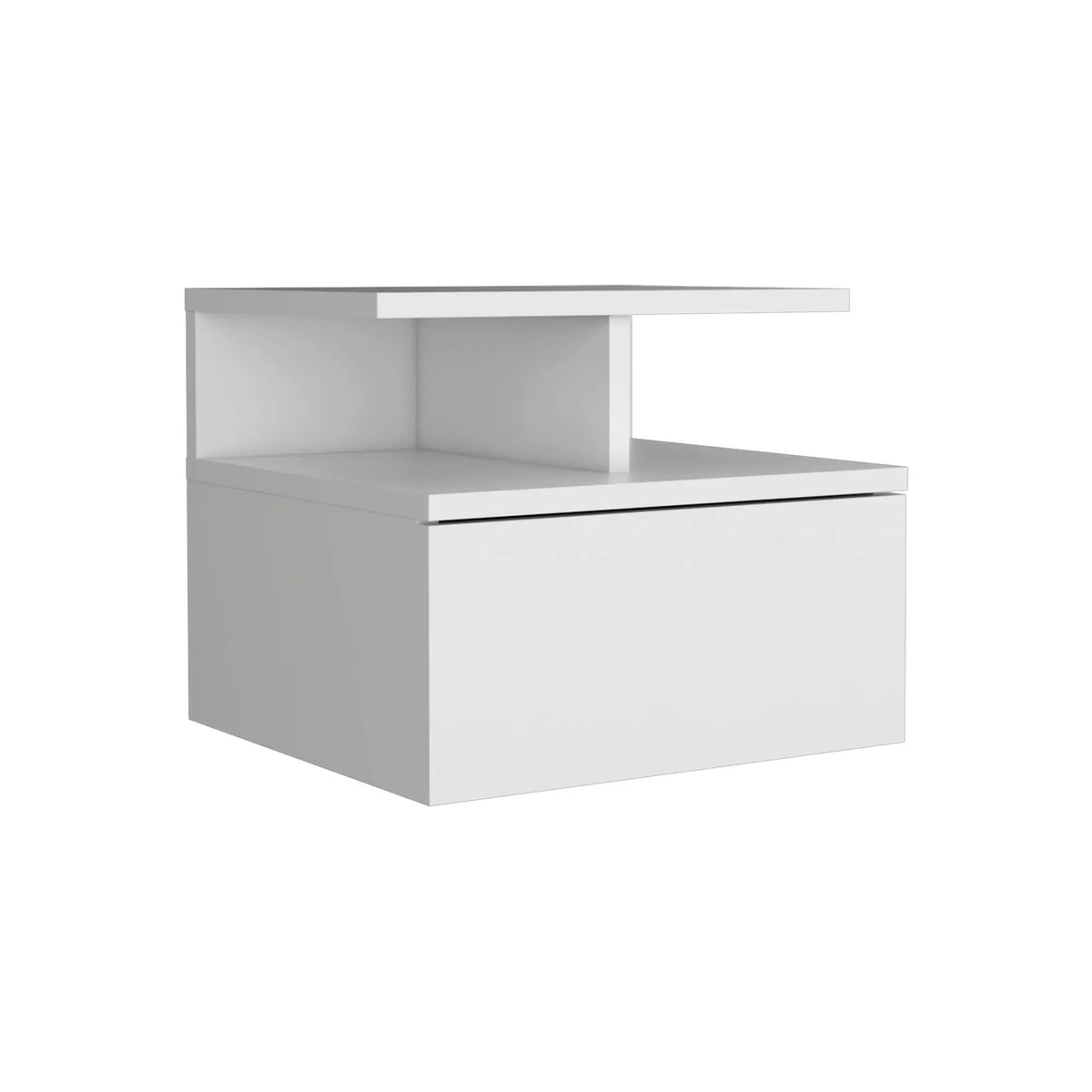 Floating Nightstand Wall Mounted | Single Drawer | Two Tier Shelf | White