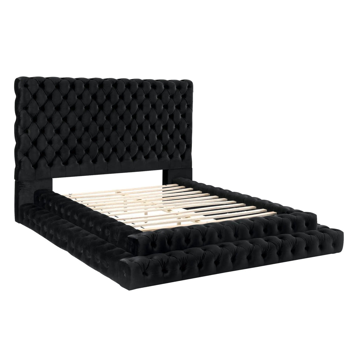 Tufted Platform Bed | Oversized Headboard | Fully Upholstered Frame | Glam Design