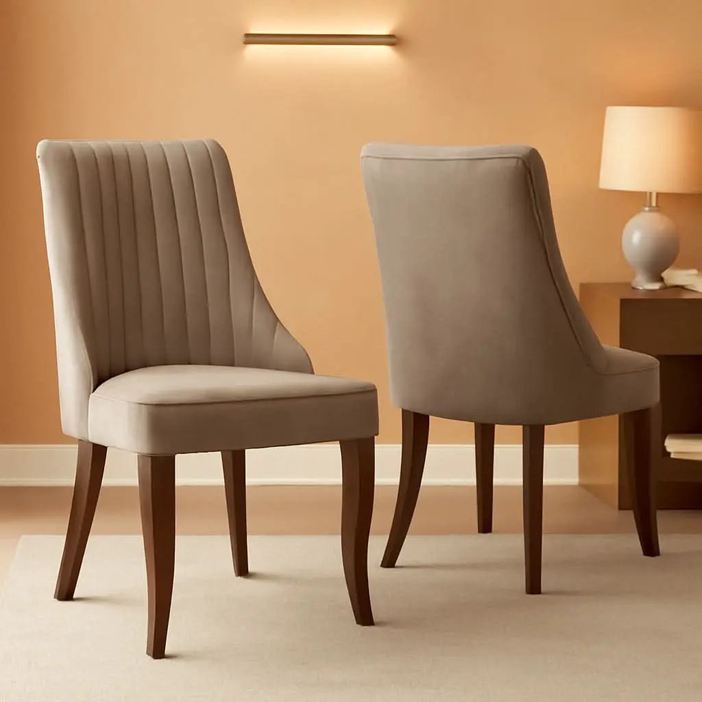 Beige Upholstered Dining Chairs 2 Pack Curved Wood Legs from PriceLows™