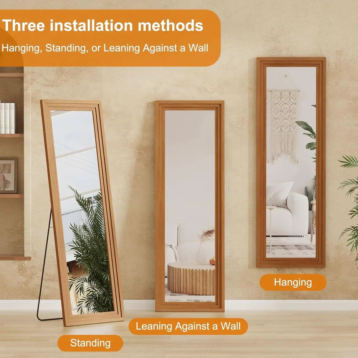 Full Length Mirror 71x32 Walnut Wood Frame Wall Mounted from PriceLows™