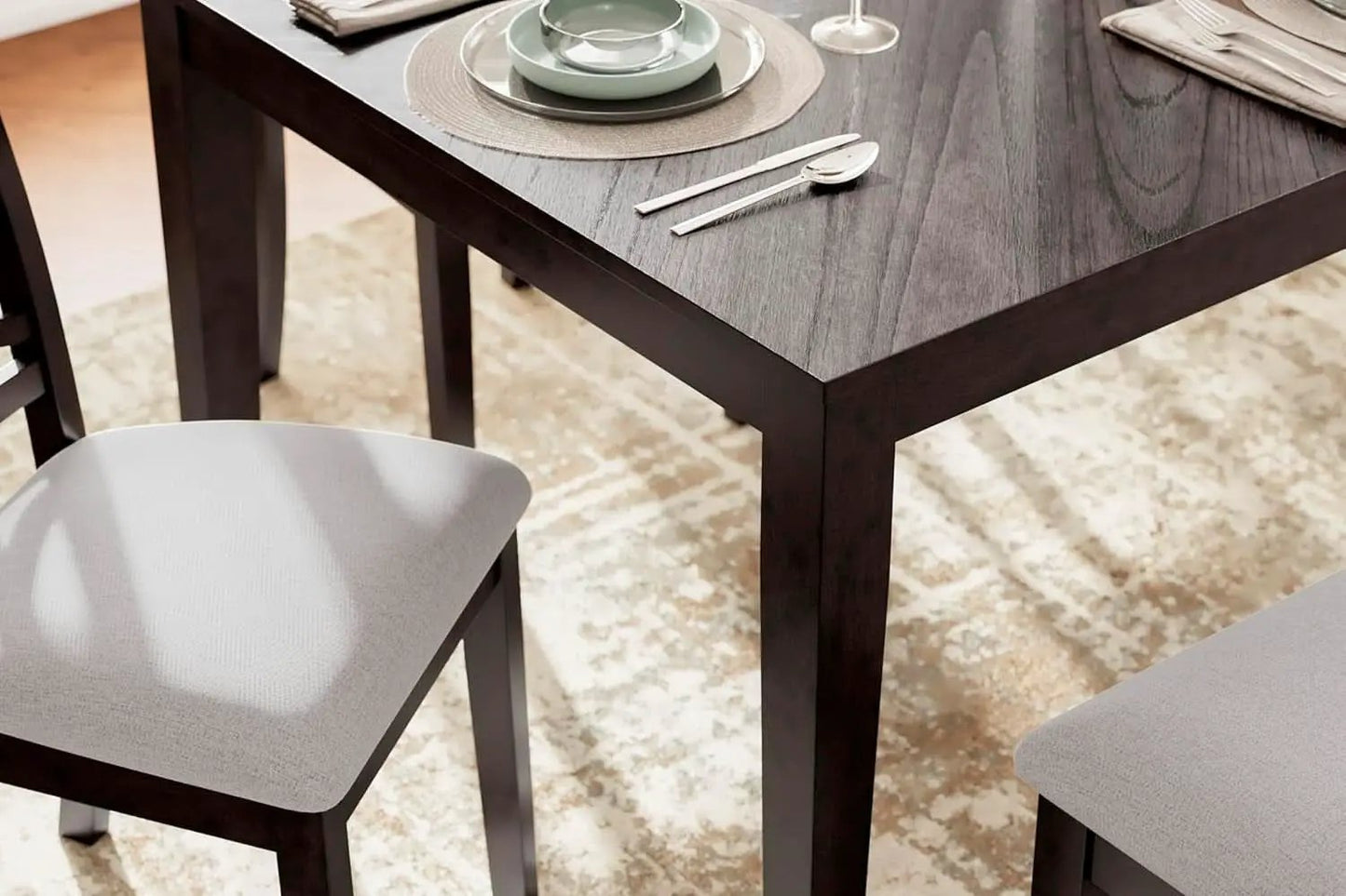 Cherry Brown Transitional Table Set Cushioned Chairs from PriceLows™
