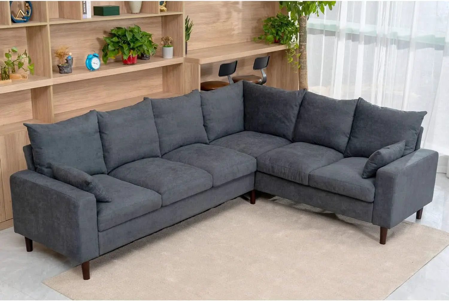Six Seat Corner Sectional Sofa With Linen Fabric For Living Room from PriceLows™