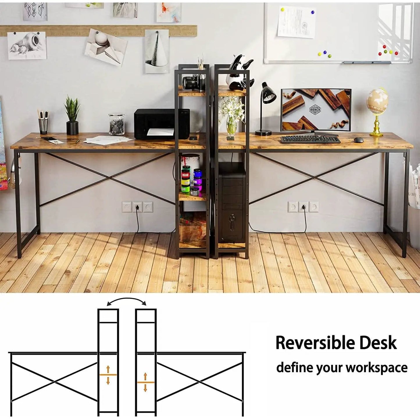 Rustic Brown Desk With Built In Power And Spacious Storage For Home Office from PriceLows™
