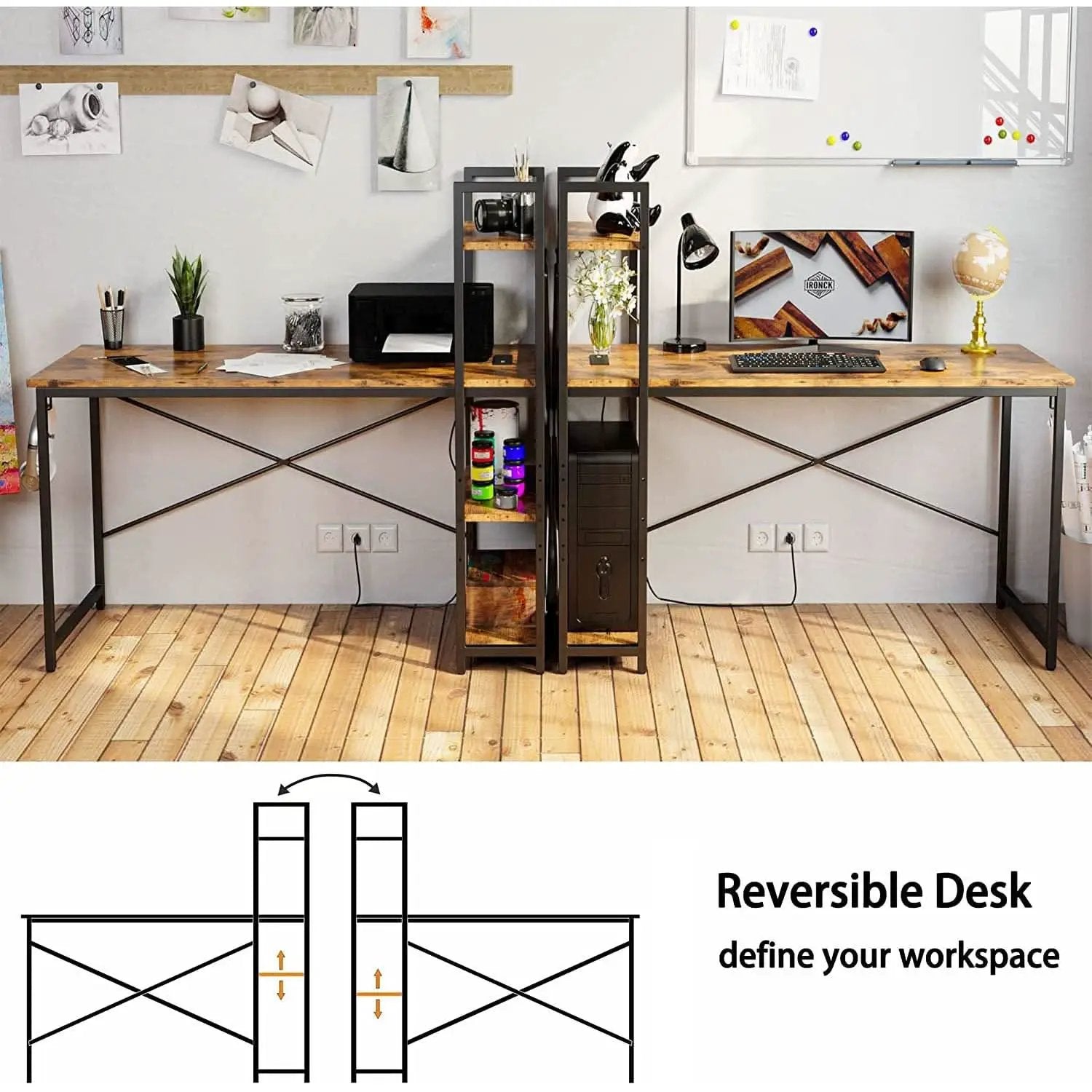 Rustic Brown Desk With Built In Power And Spacious Storage For Home Office from PriceLows™