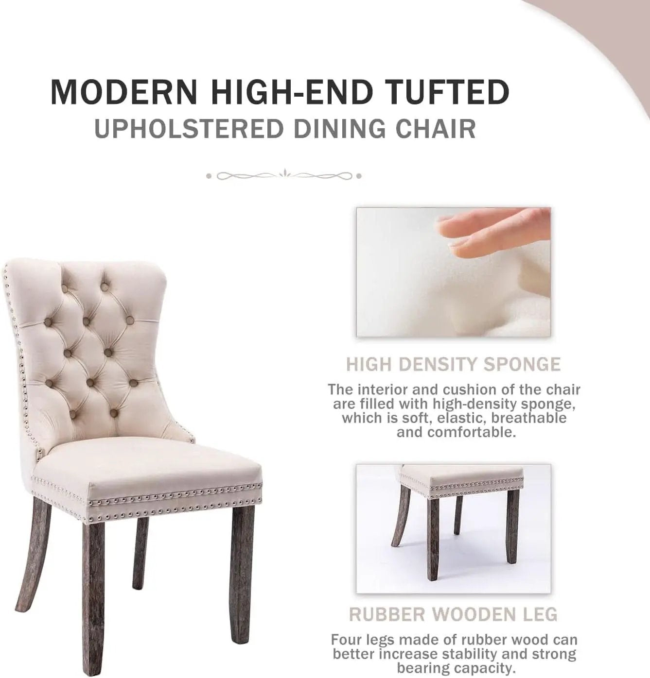 Velvet Wingback Dining Chairs Set Of 4 Beige Tufted from PriceLows™