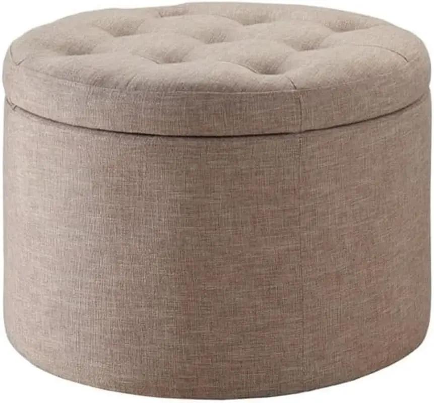 Round Shoe Ottoman Tan Fabric 12 Compartment Storage from PriceLows™